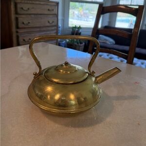 Vintage Brass Teapot Kettle with Top Handle - Gold Finish